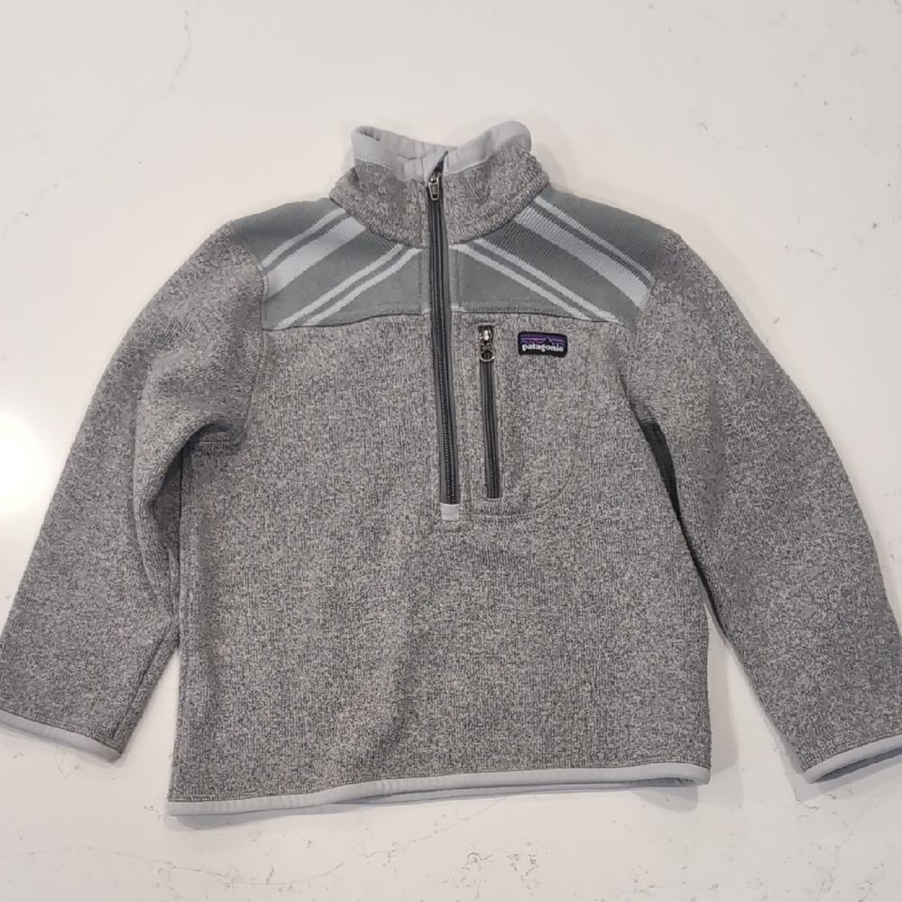 Patagonia Kids Gray and White Fleece Pullover